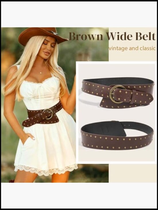 Faux Leather Wide Western Belt with Metal Buckle for Waist Cinching main image 7
